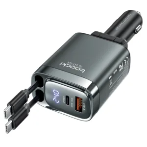 Ładowarka samochodowa Toocki 105W z wysuwanym kablem USB-C, PD 45W,12/24v 4 porty